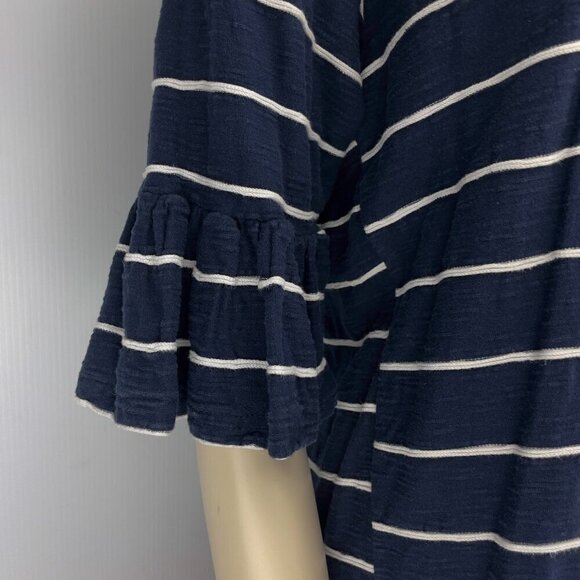 ICON Navy Sailor Chic Cotton 1/2 Sleeves Blue White Stripes T-Shirt Dress S M - Picture 3 of 6